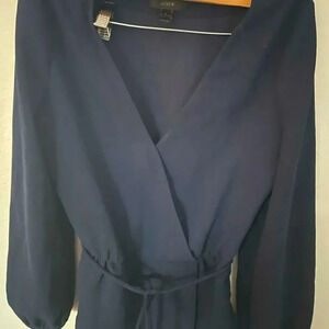 J.Crew‎ drawstring waist v-neck top navy blue size 0
